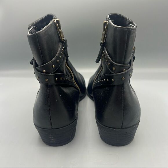 Lauren Ralph Lauren Shaw Black Leather Studded Buckle Heeled Ankle Booties - Picture 5 of 9